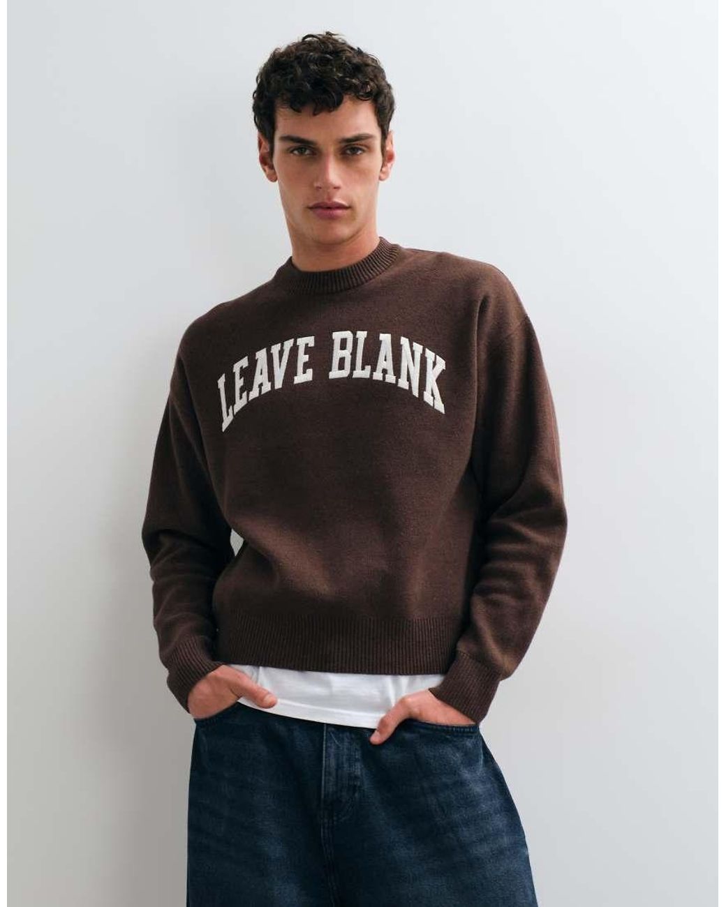 Only & Sons Gray Boxy Fit Crew Neck Sweater With Leave Blank Varsity Print for men
