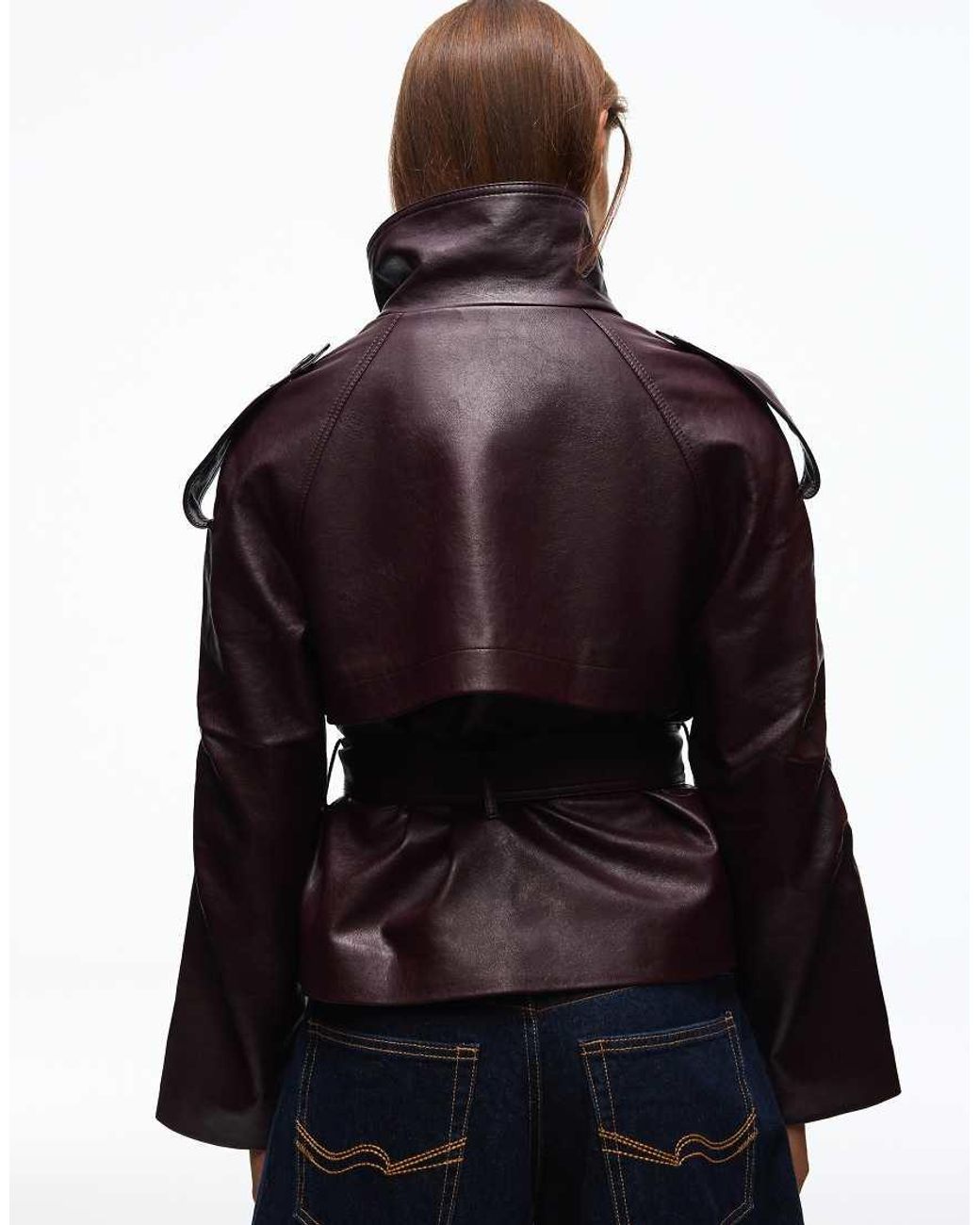 Bershka Red Short Leather Effect Trench Coat