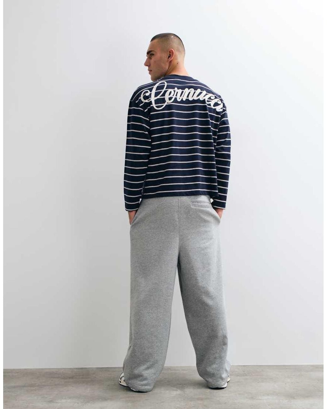 CERNUCCI Blue Long Sleeve Stripe T-shirt With Logo Back Print for men