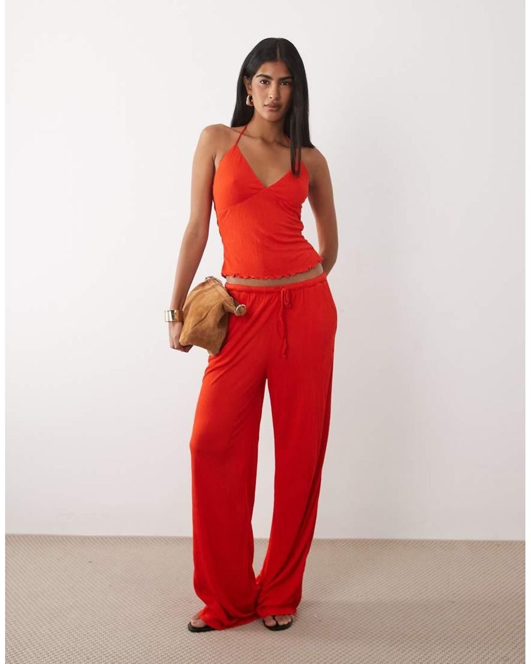 ASOS Red Co-ord Crinkle Cami Top