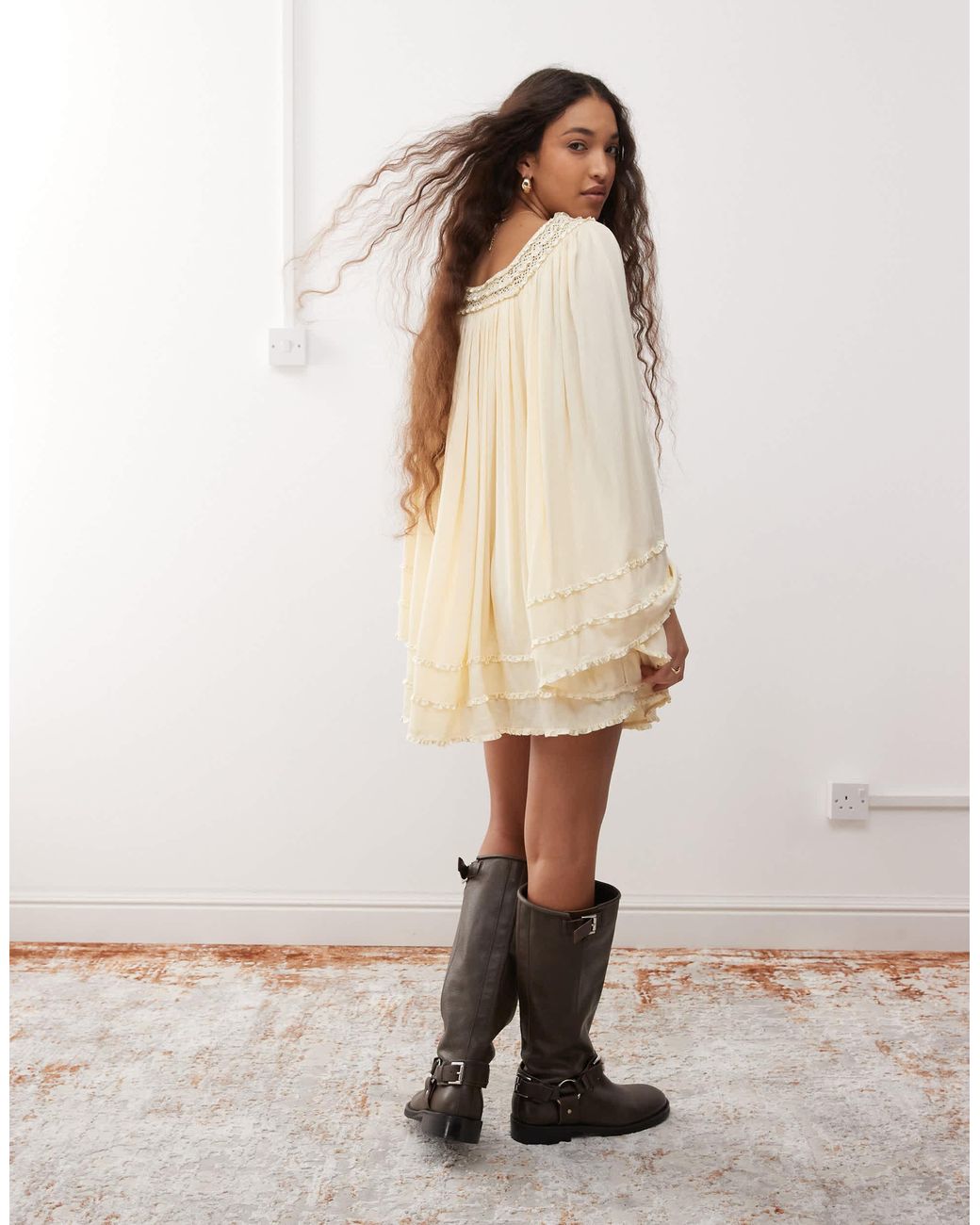 Miss Selfridge Volume Sleeve Mini Smock Dress in Natural | Lyst