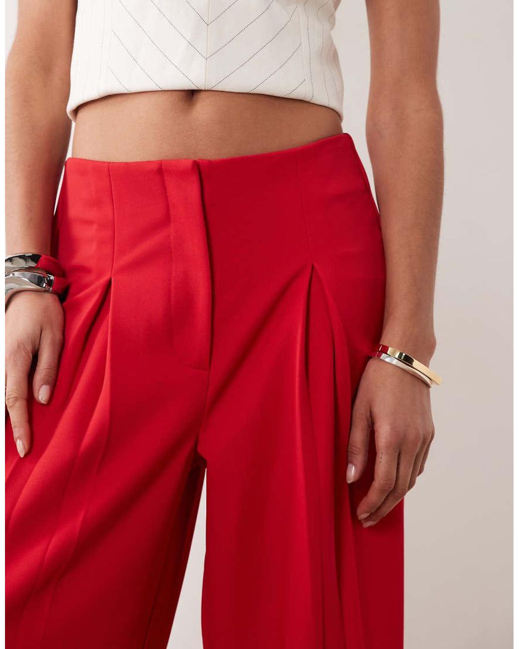 ASOS Red Slinky Twill Tailo Slouchy Wide Leg Trouser