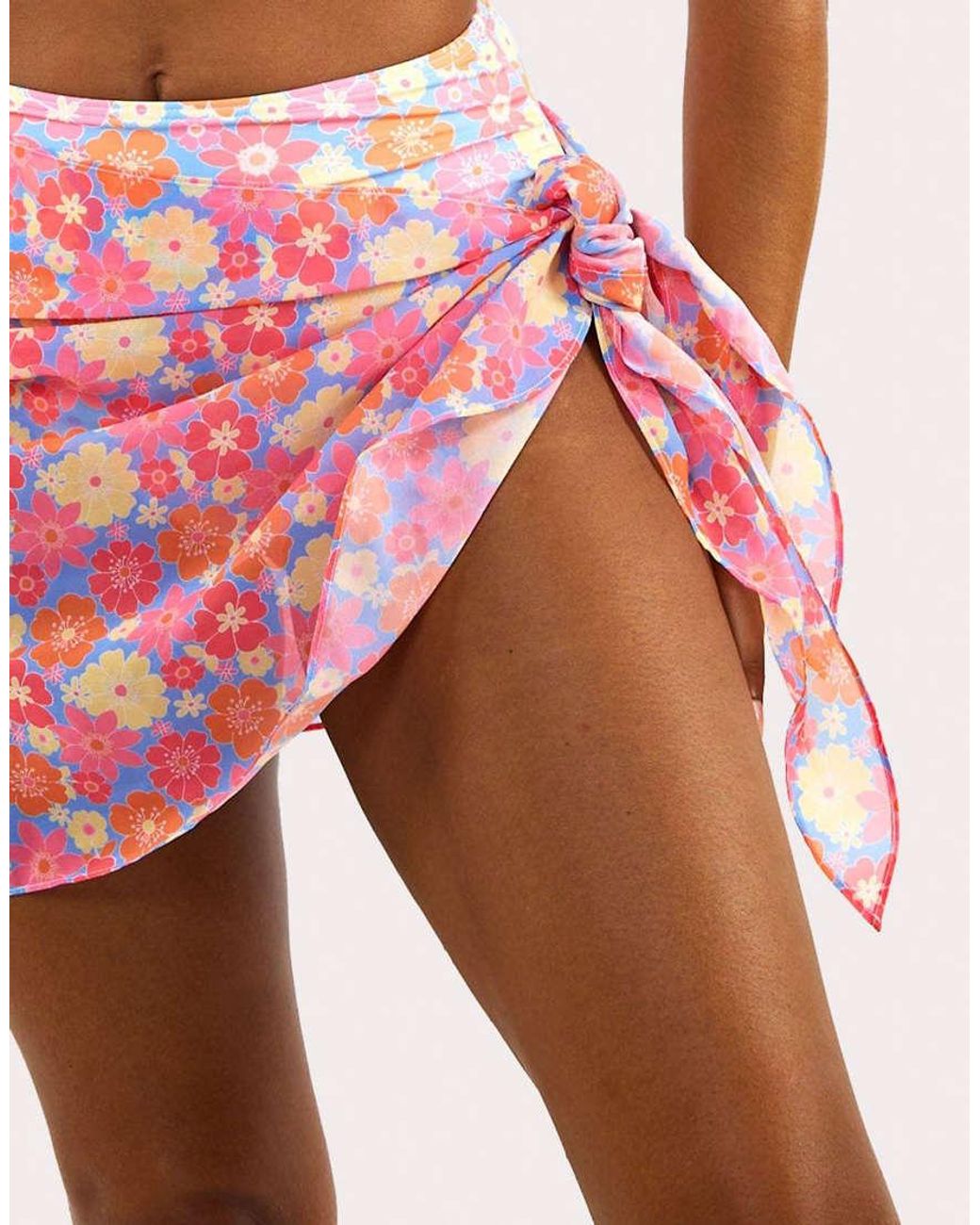 Wolf & Whistle Pink Floral Tie Side Sarong