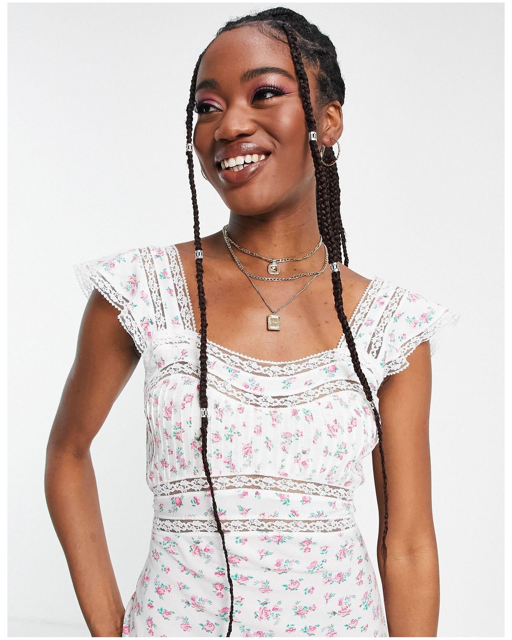 Miss Selfridge Lace Insert Dobby Midi Dress in White | Lyst UK Miss Selfridge Lace Insert Dobby Midi Dress in White | Lyst UK