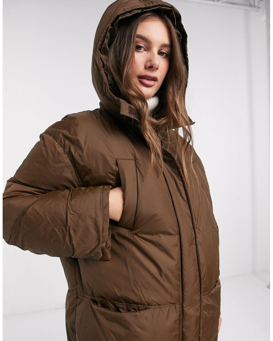 Asos design puffer jacket brown Clearance