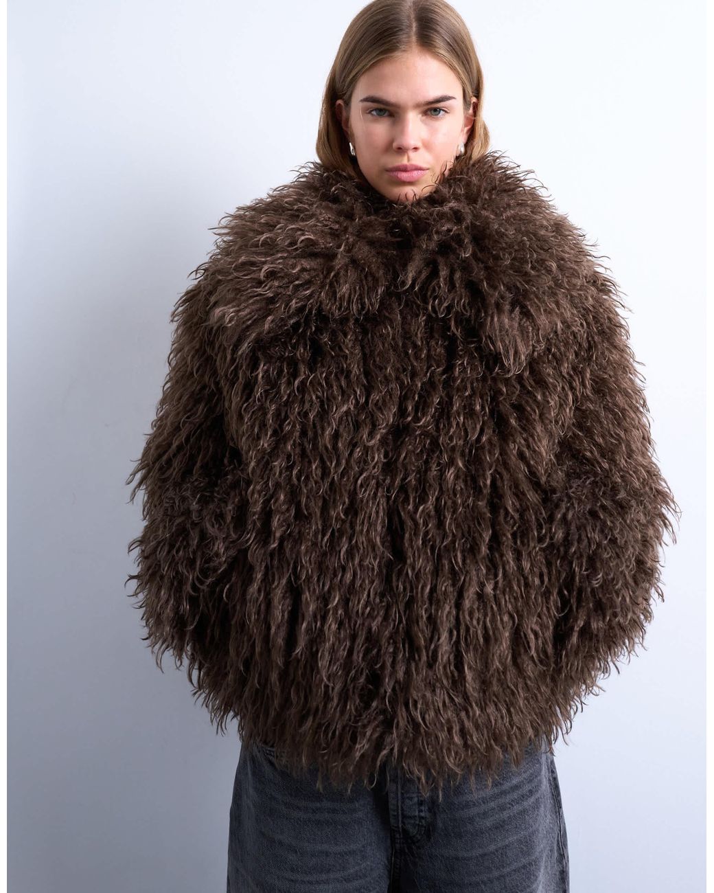 TOPSHOP Mongolian Faux Fur Bomber Coat | Lyst