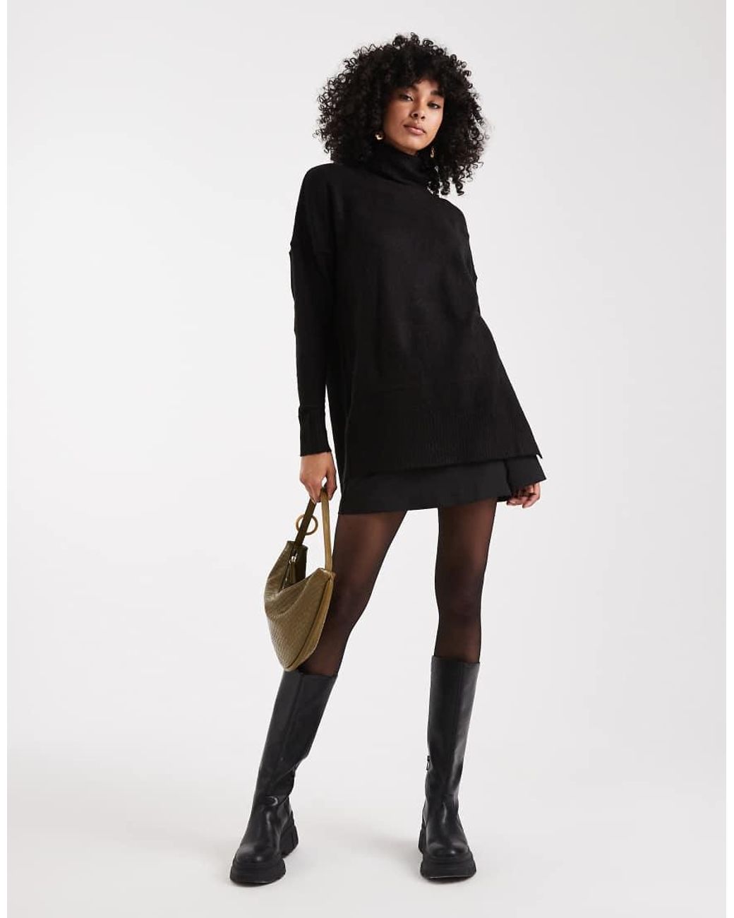 Brave Soul Black Oversized Roll Neck Jumper