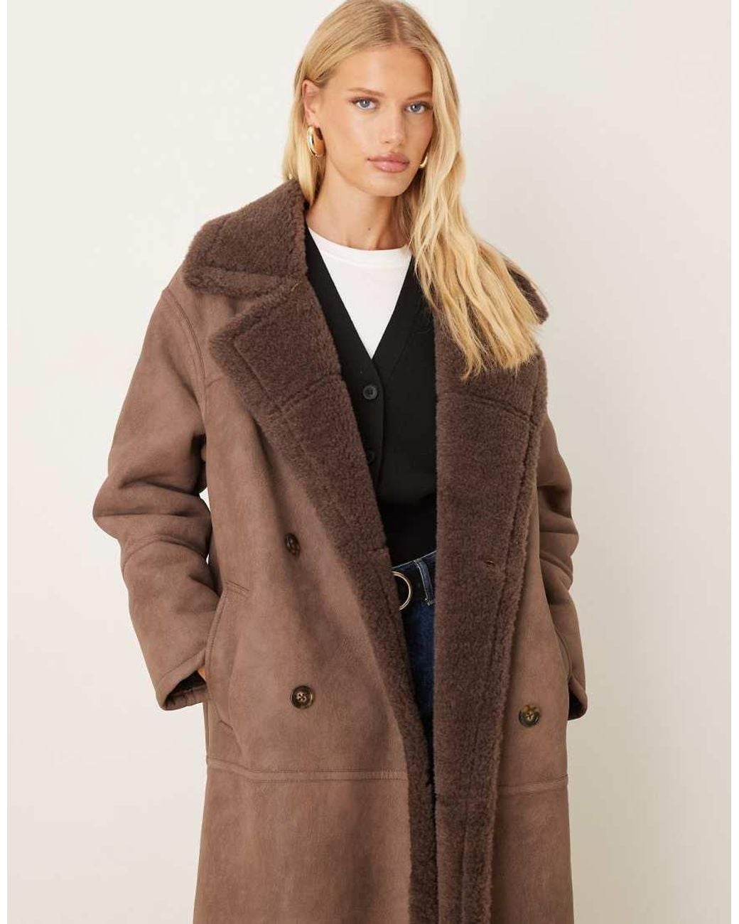 ASOS Natural Longline Bonded Borg Jacket