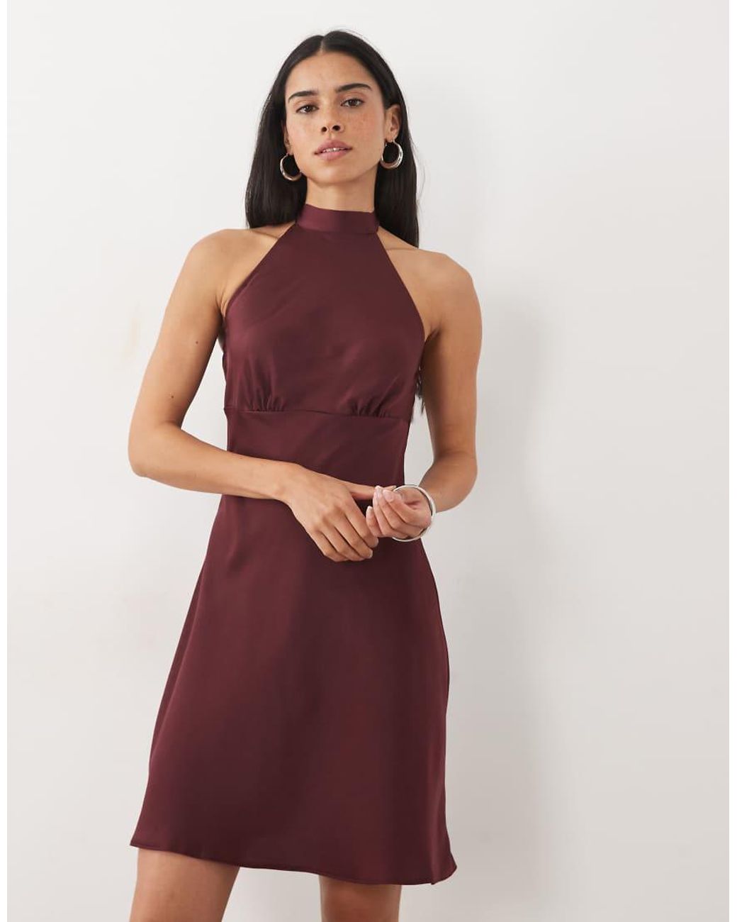 New Look Red Halter Neck Satin Mini Dress