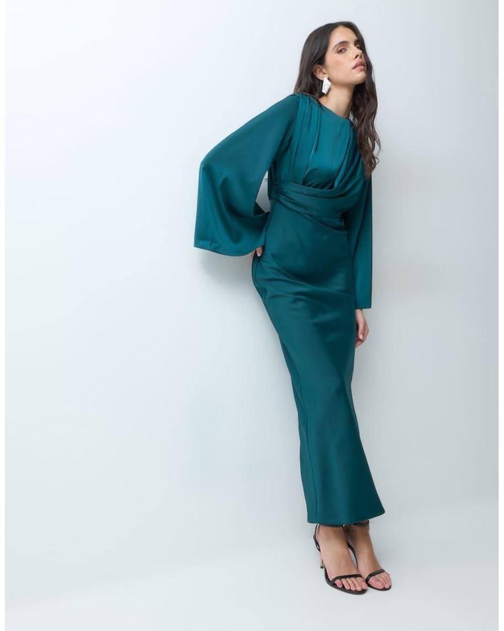 ASOS Blue Flute Sleeve Draped Maxi Dress