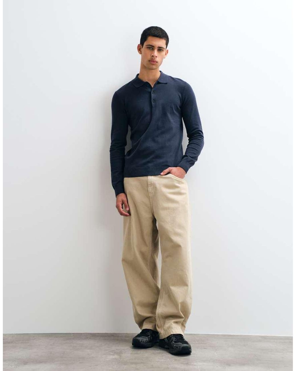 Blend Blue Knitted Polo Shirt for men