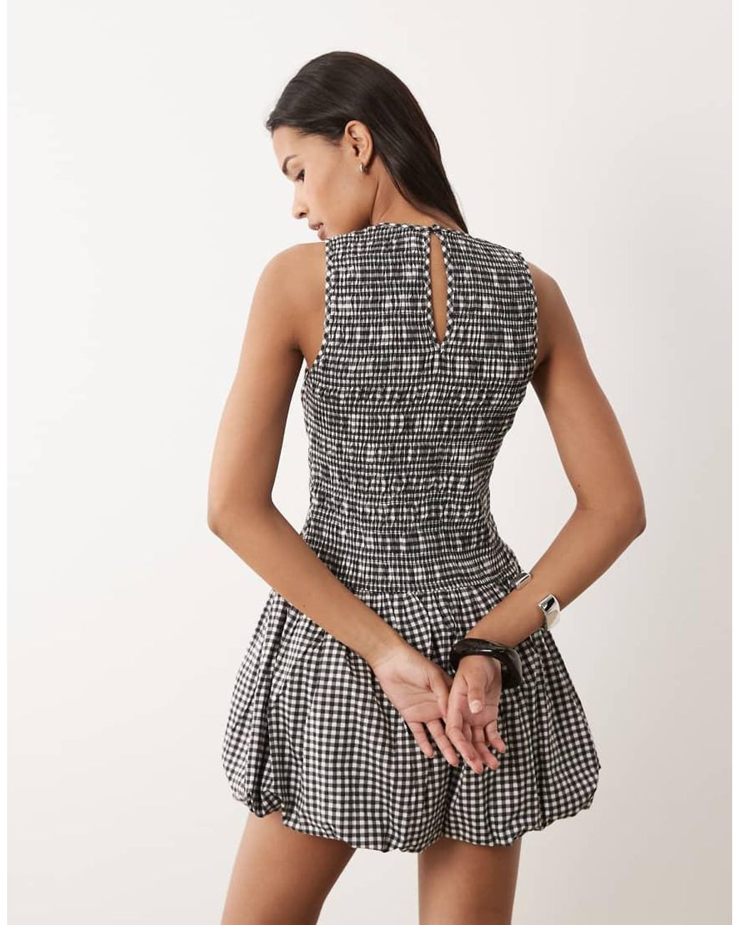 Wednesday's Girl Gray Shirred Puff Ball Mini Dress
