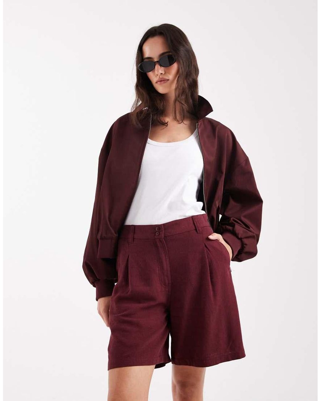 ASOS Red Relaxed Dad Shorts With Linen Look