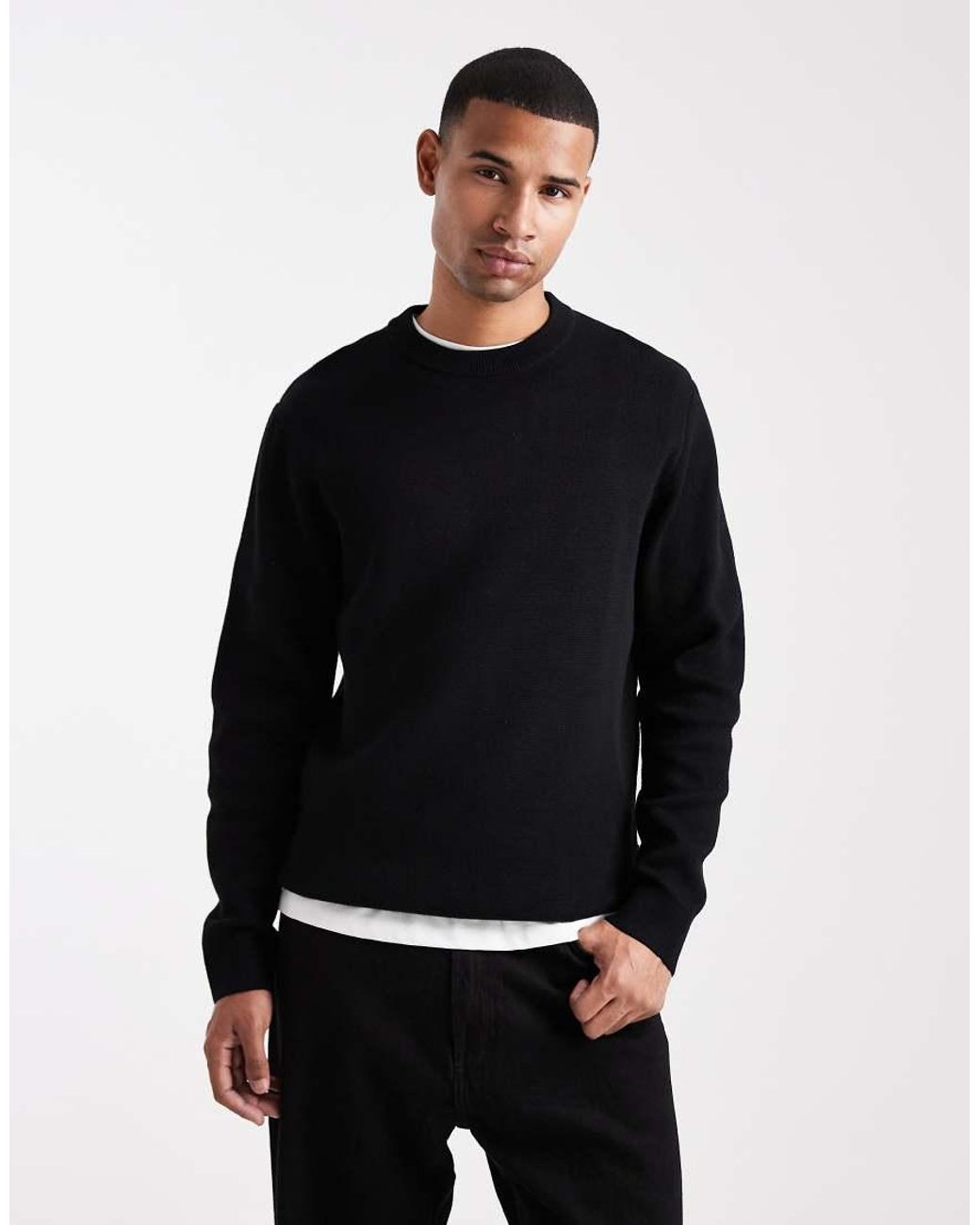 Jack & Jones Black Premium Knitted Crew Neck Jumper for men