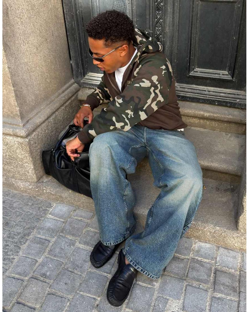 Bershka Blue Super baggy Jeans for men