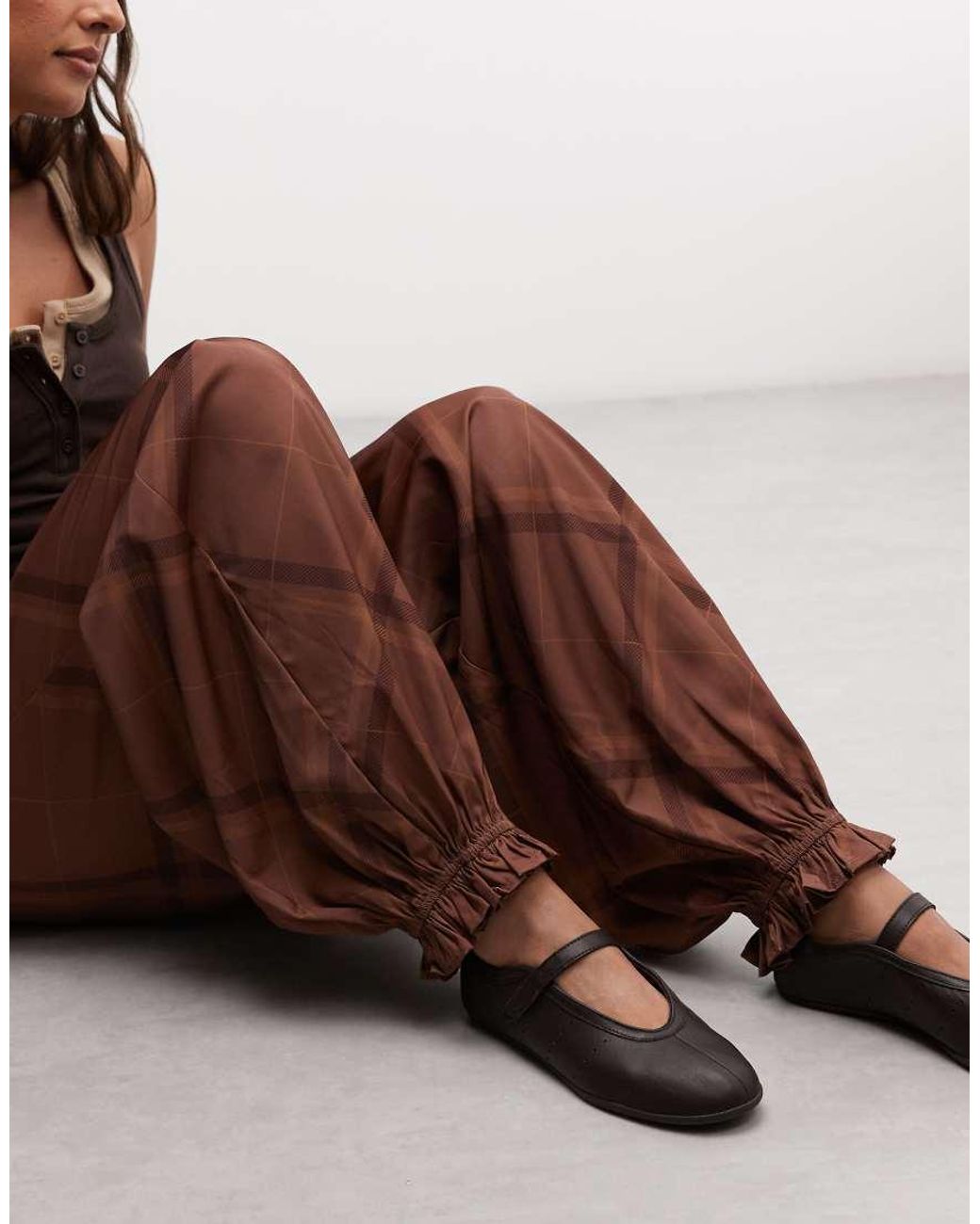 Reclaimed Vintage Brown Satin And Lace Balloon Trouser