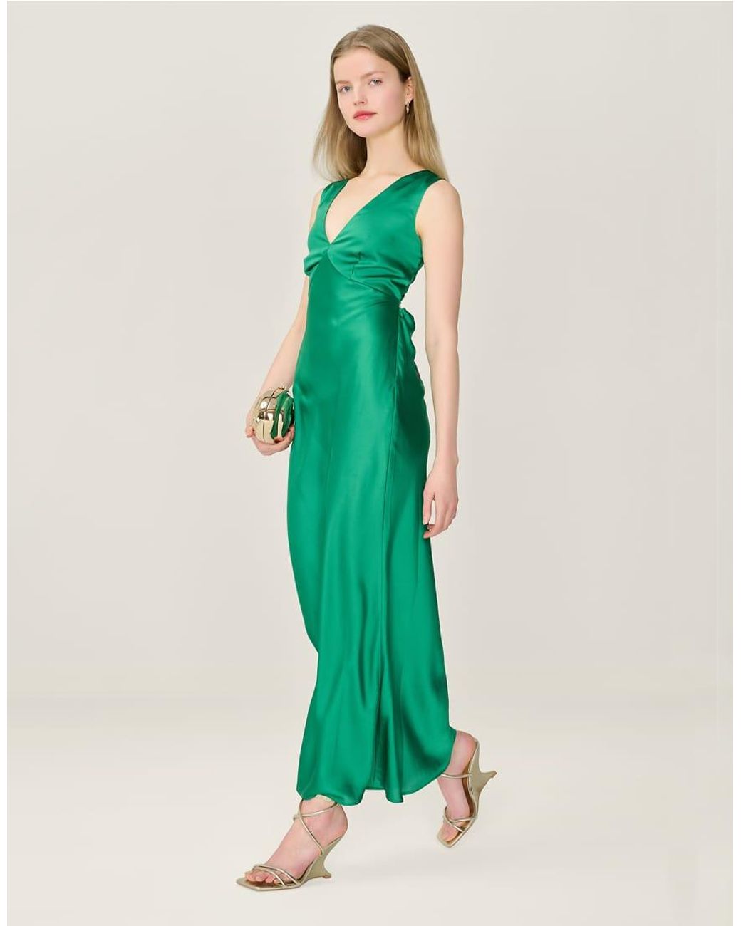 OMNES Green Dresses Nova Satin Midi Dress With Open Back