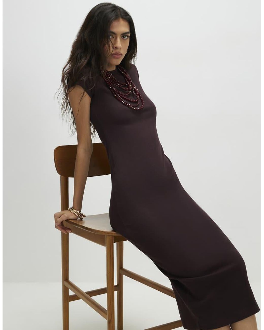 River Island Black Cotton Blend Cap Sleeve Midi Dress