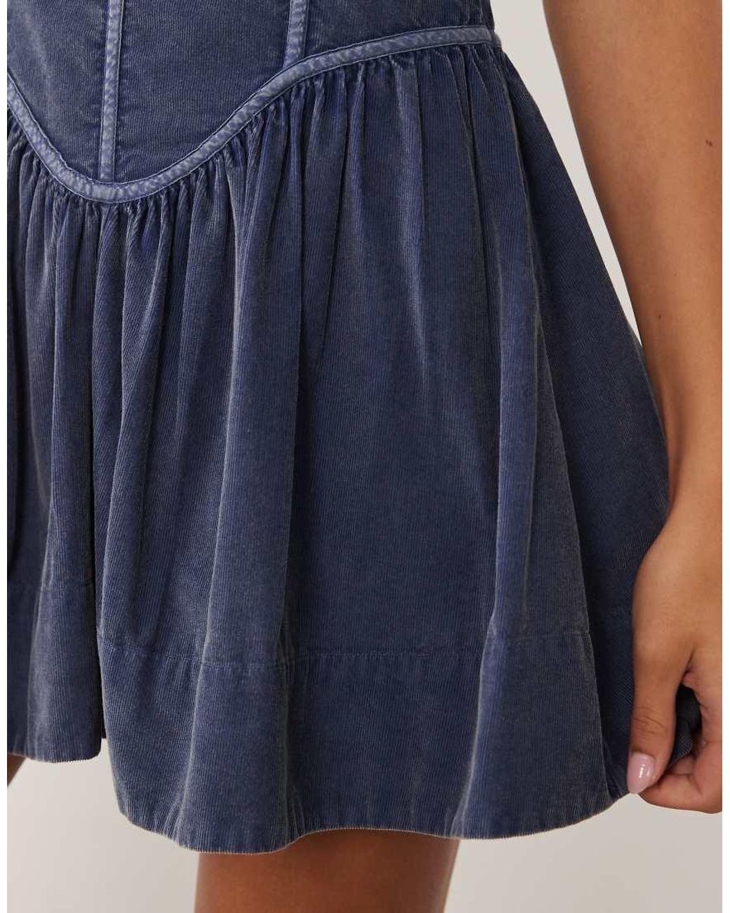 ASOS Blue Cord Corset Inspired Sleeveless Mini Dress Washed Denim