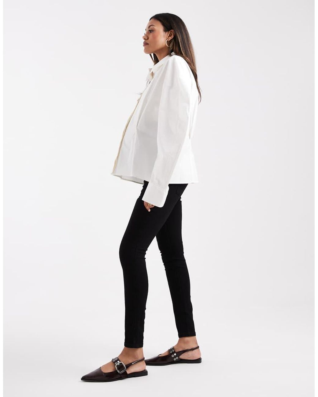 Vaqueros Negros De Corte Pitillo Con Banda Por Encima Del Vientre De Asos Design Maternity ASOS de color White