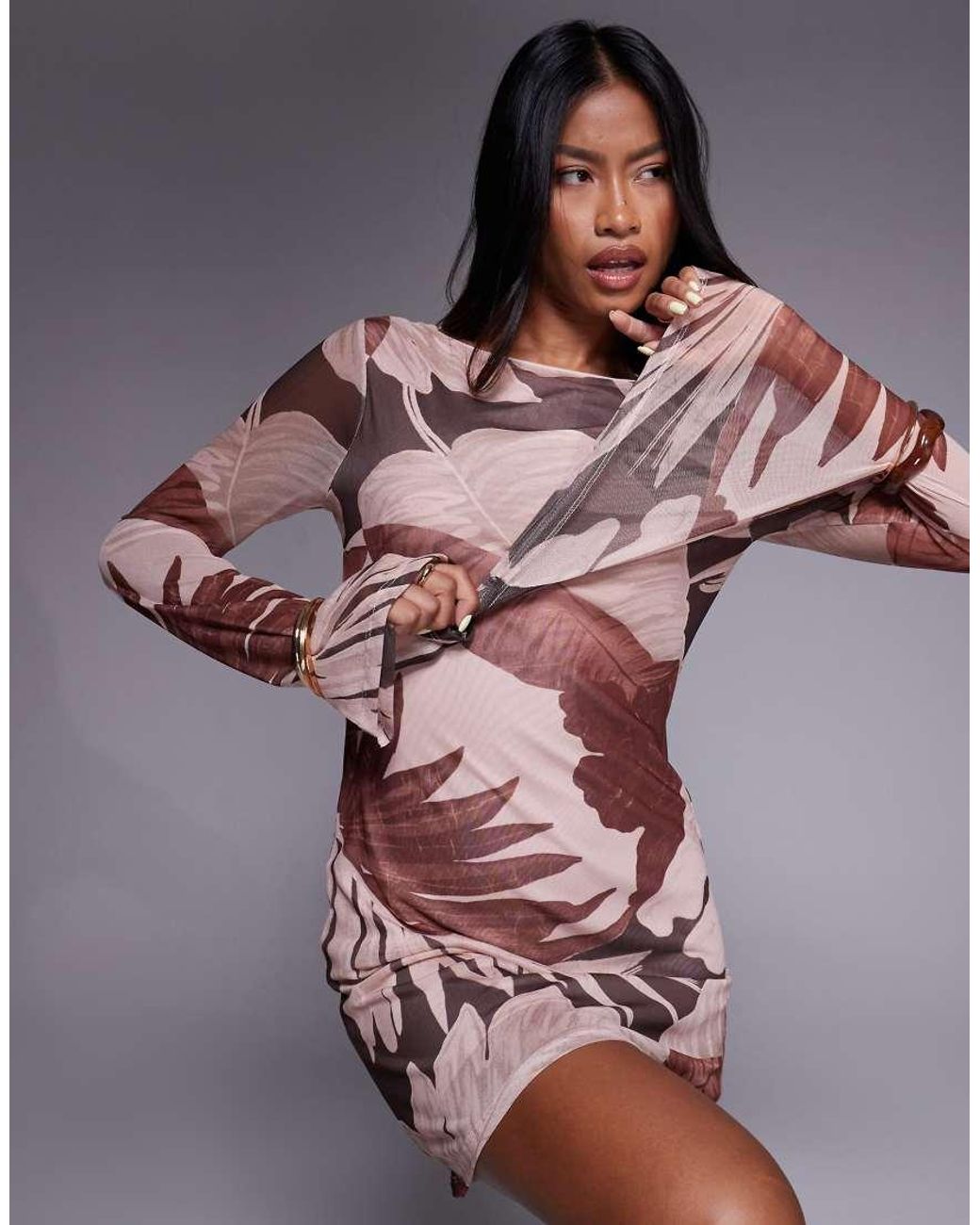 ASOS Multicolor Mesh Angel Long Sleeve Mini Dress
