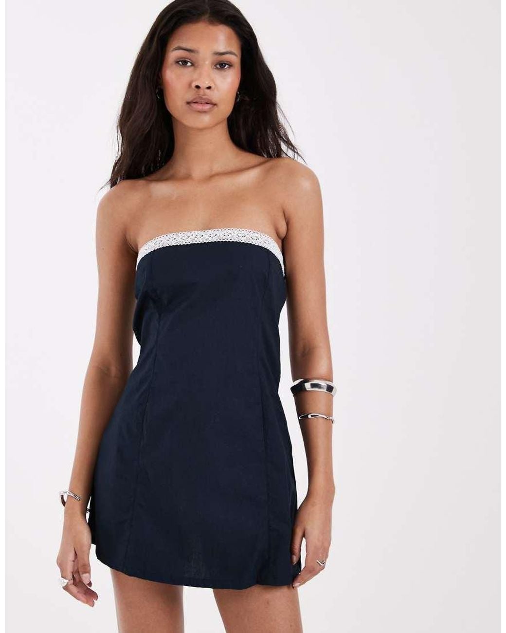 Motel Blue Jeasamine Lace Detail Bandeau Dress