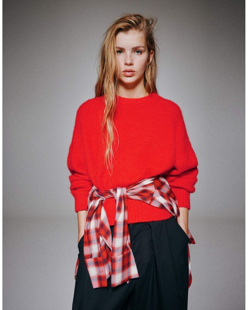 Pull&Bear Red Basic-strickpullover