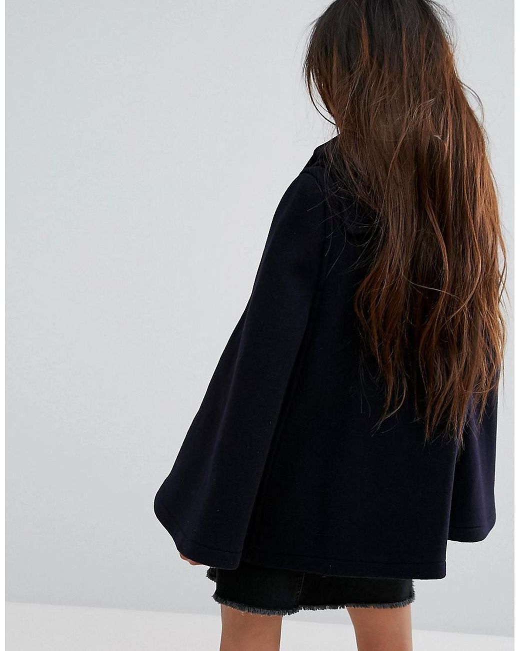 Gloverall Wool Blend Duffle Cape With Detachable Hood in Blue Lyst