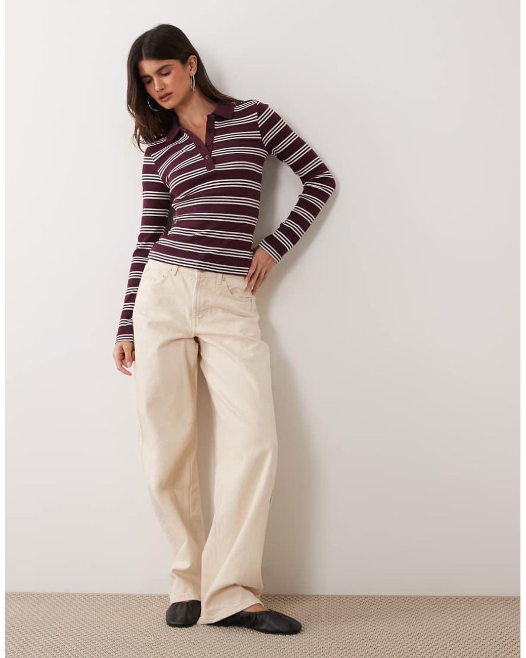Brave Soul Purple Long Sleeve Ribbed Polo Top