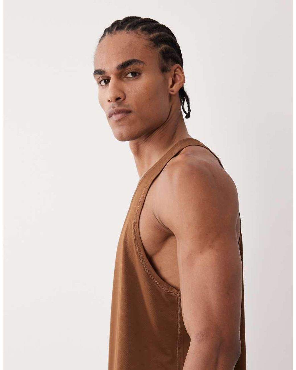 4505 Brown Icon Quick Dry Mesh Training Singlet With Racer Back for men