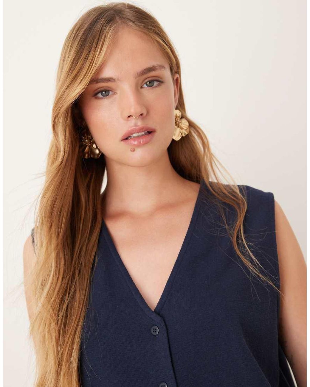 ASOS Blue Textured Knit Oversized Waistcoat