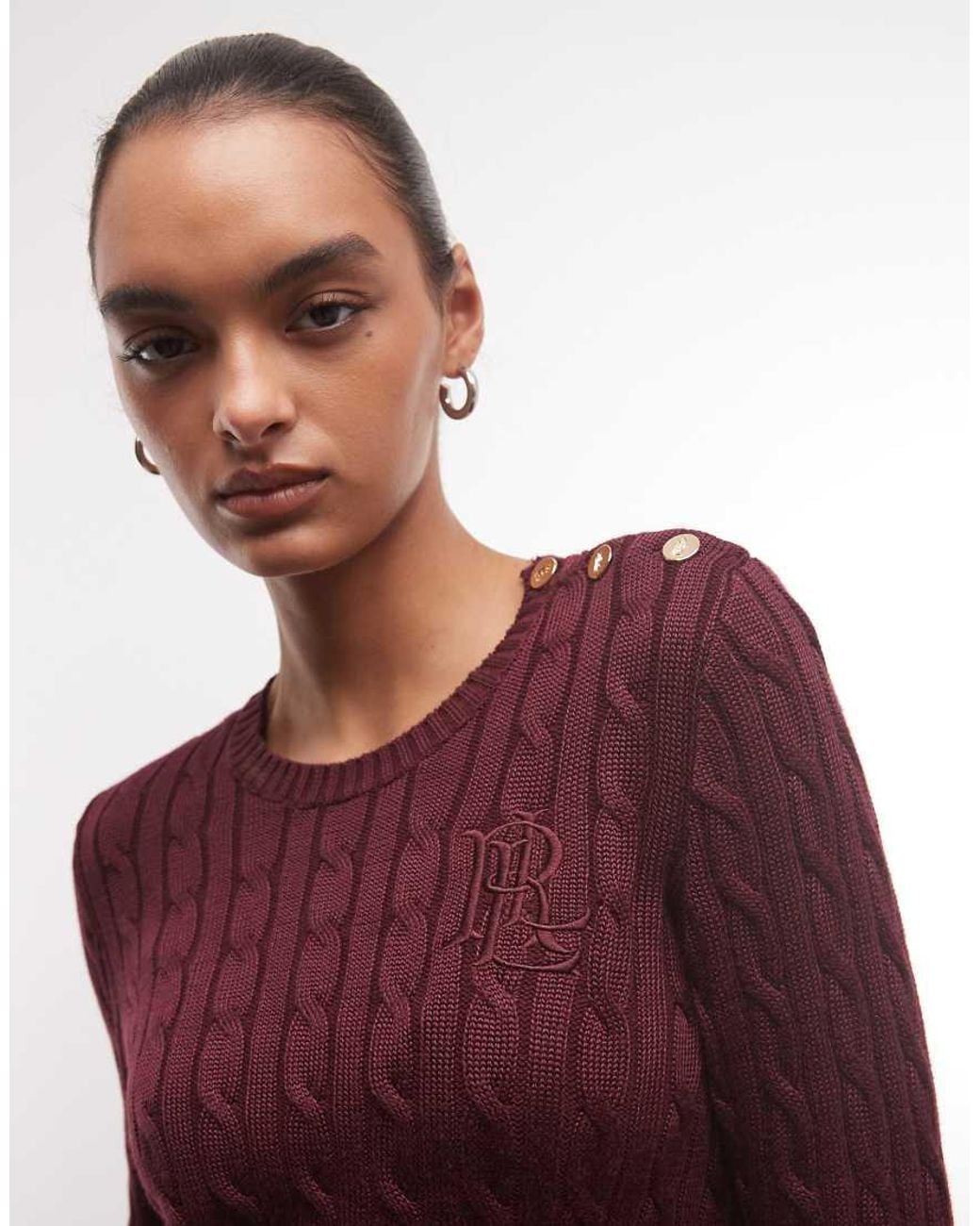 Ralph Lauren Red Button Detail Cable Knit Jumper