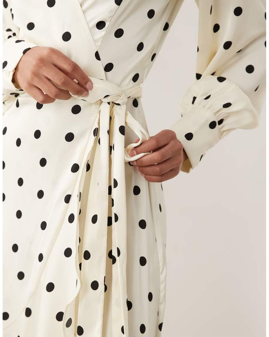 Vila White Long Sleeve Satin Wrap Midi Dress
