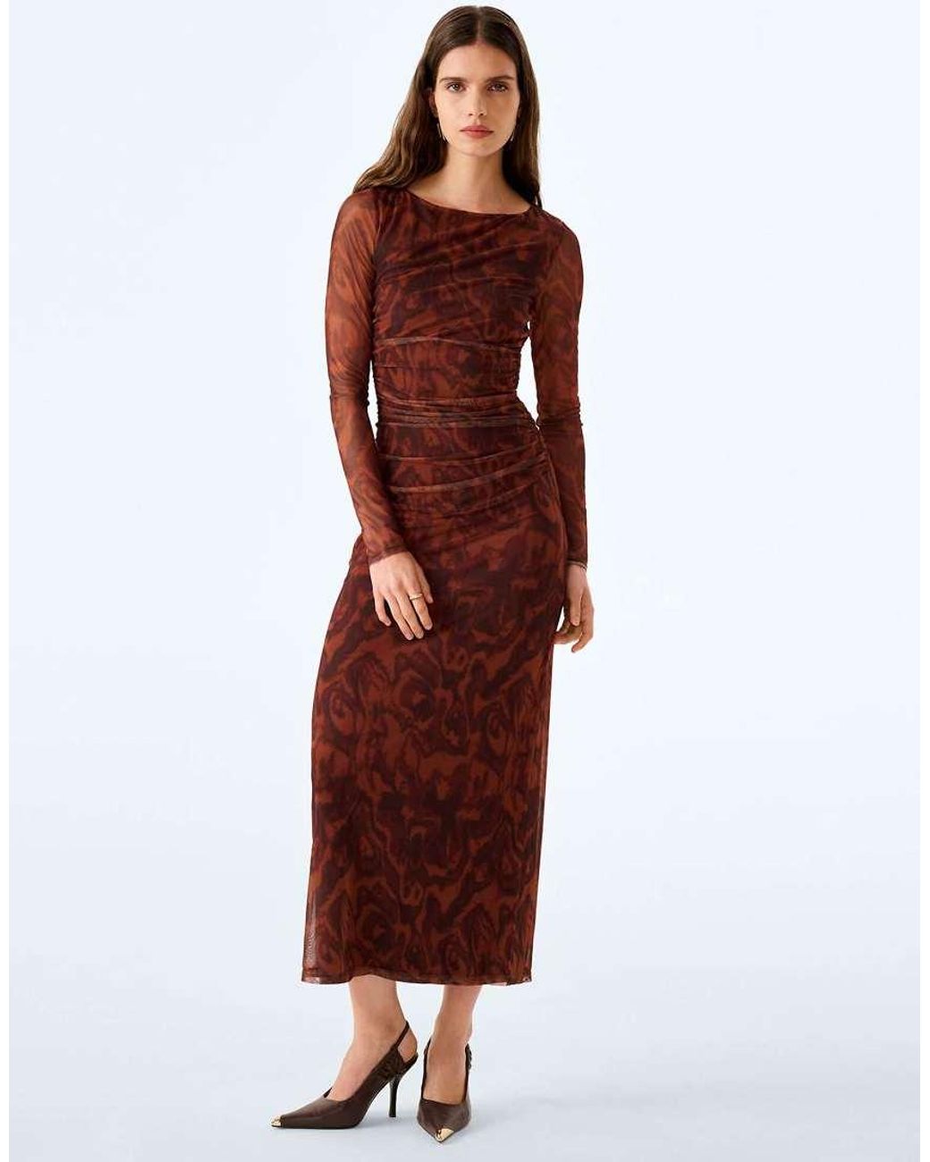 OMNES Red Hollis Maxi Dress Woodgrain Print