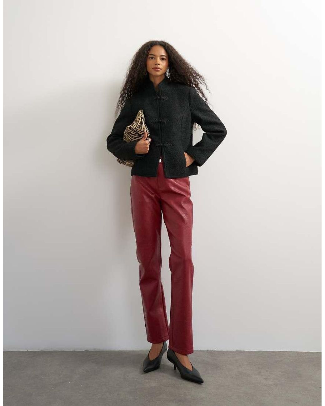 TOPSHOP Black Boucle Short Mandarin Jacket With frogging