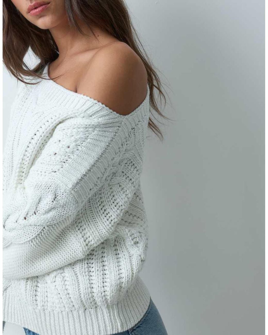 Miss Selfridge Gray Cable Glitter Asym Jumper