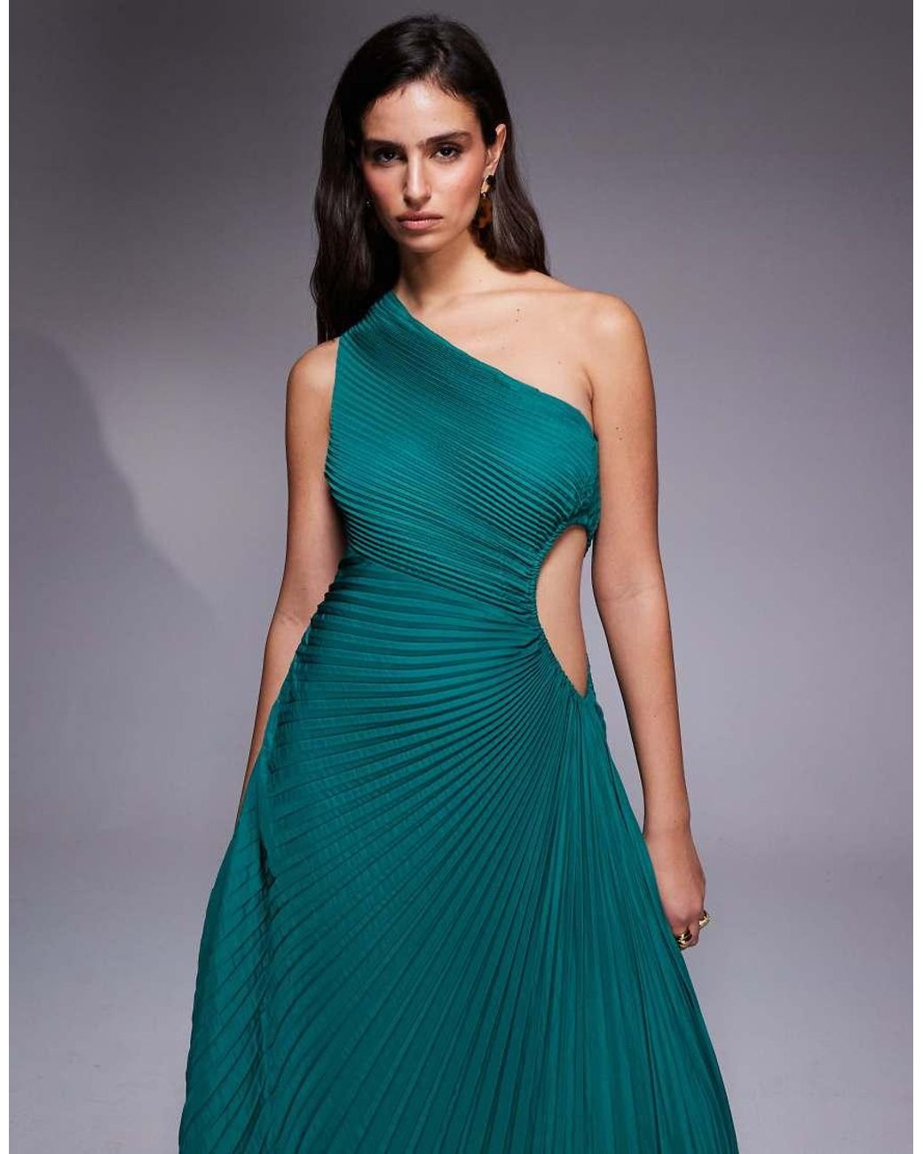Aria Cove Blue Pleated One Shoulder Cut Out Maxi Dress