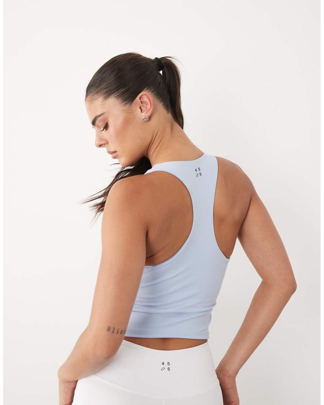 4505 Blue Active Cropped 1/4 Zip Tank With Inner Bra And Removable Padding