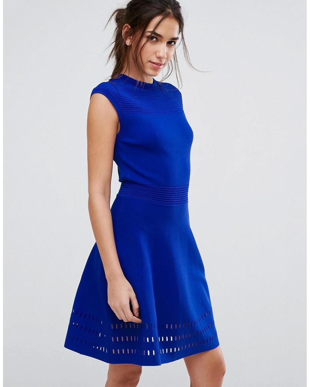 ted baker knitted skater dress in blue | lyst