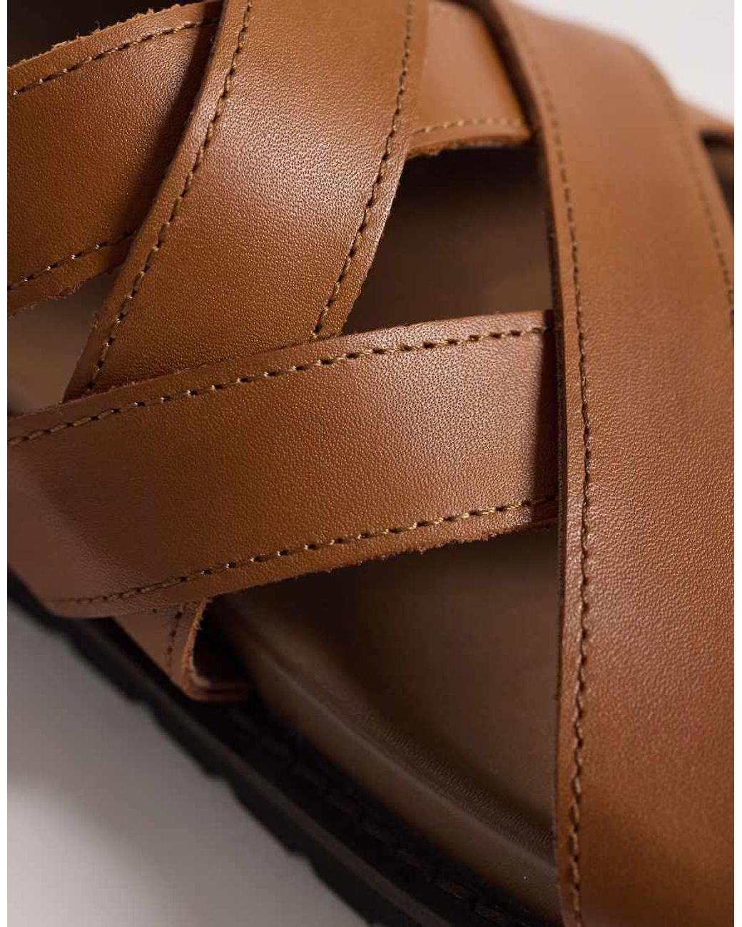 ASOS Brown Cross Over Strap Sandals With Buckle for men