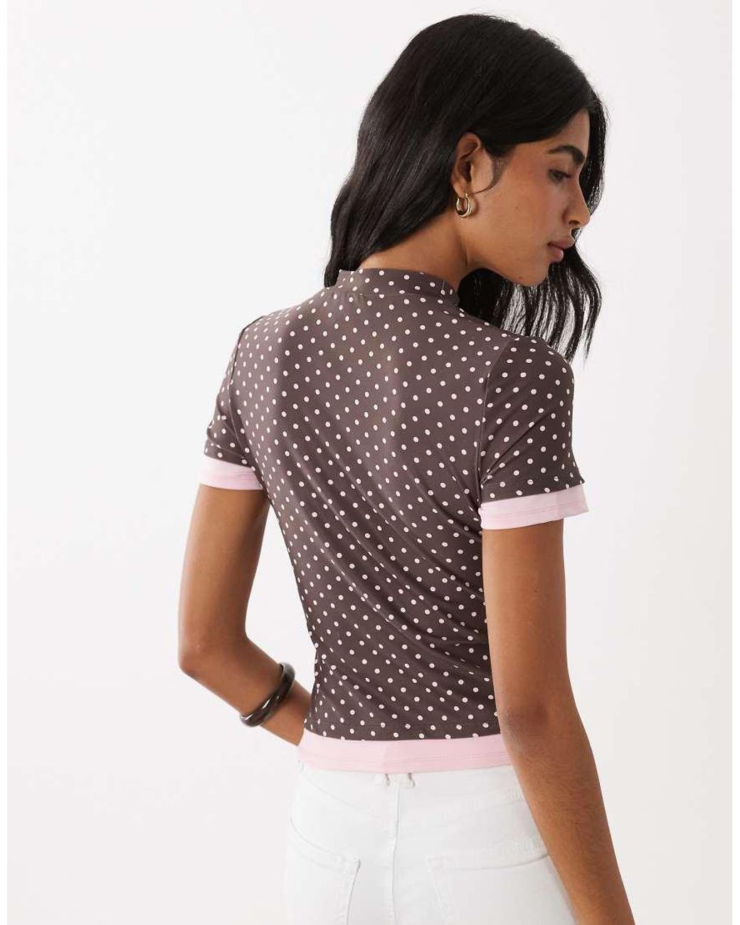 ASOS Brown Short Sleeve Double Layer Polka Dot Top