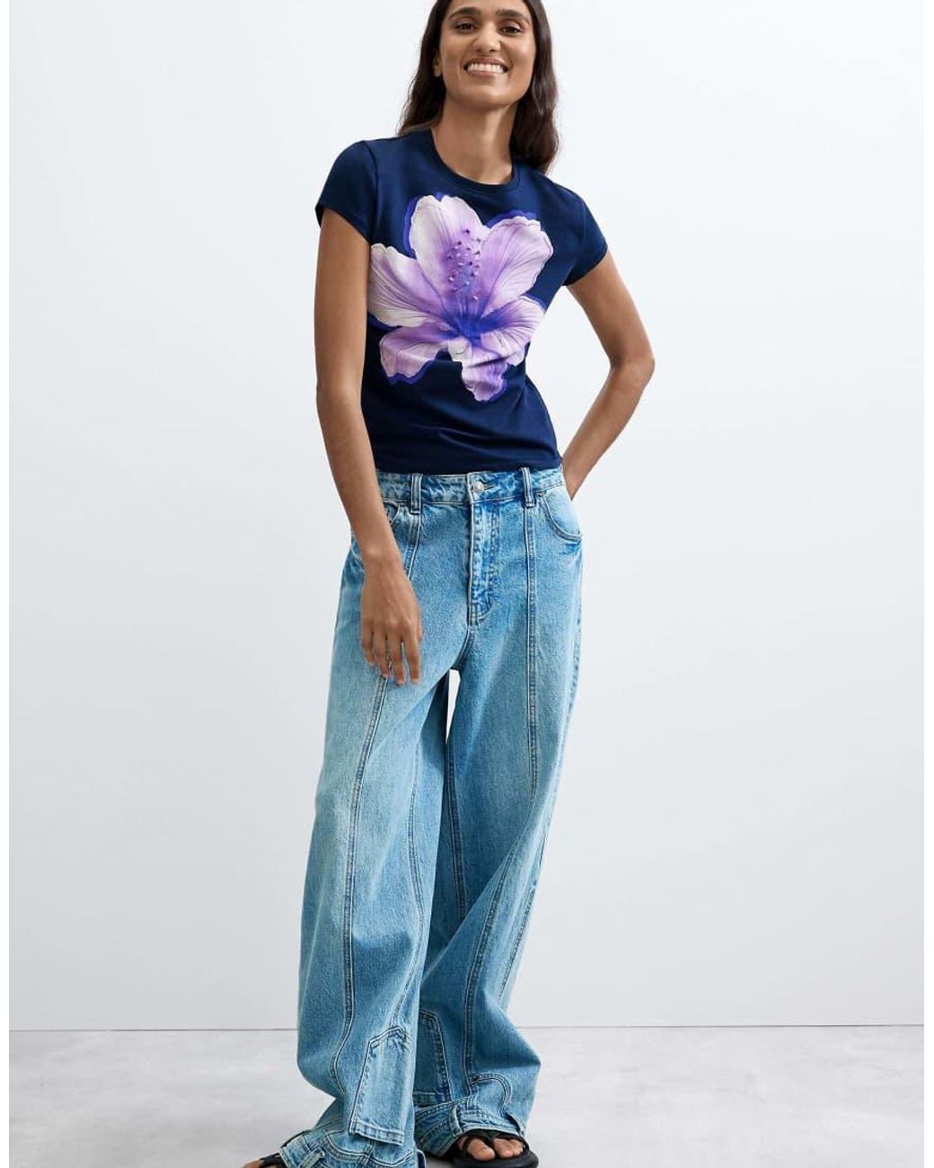 Desigual Blue Floral Print T-Shirt