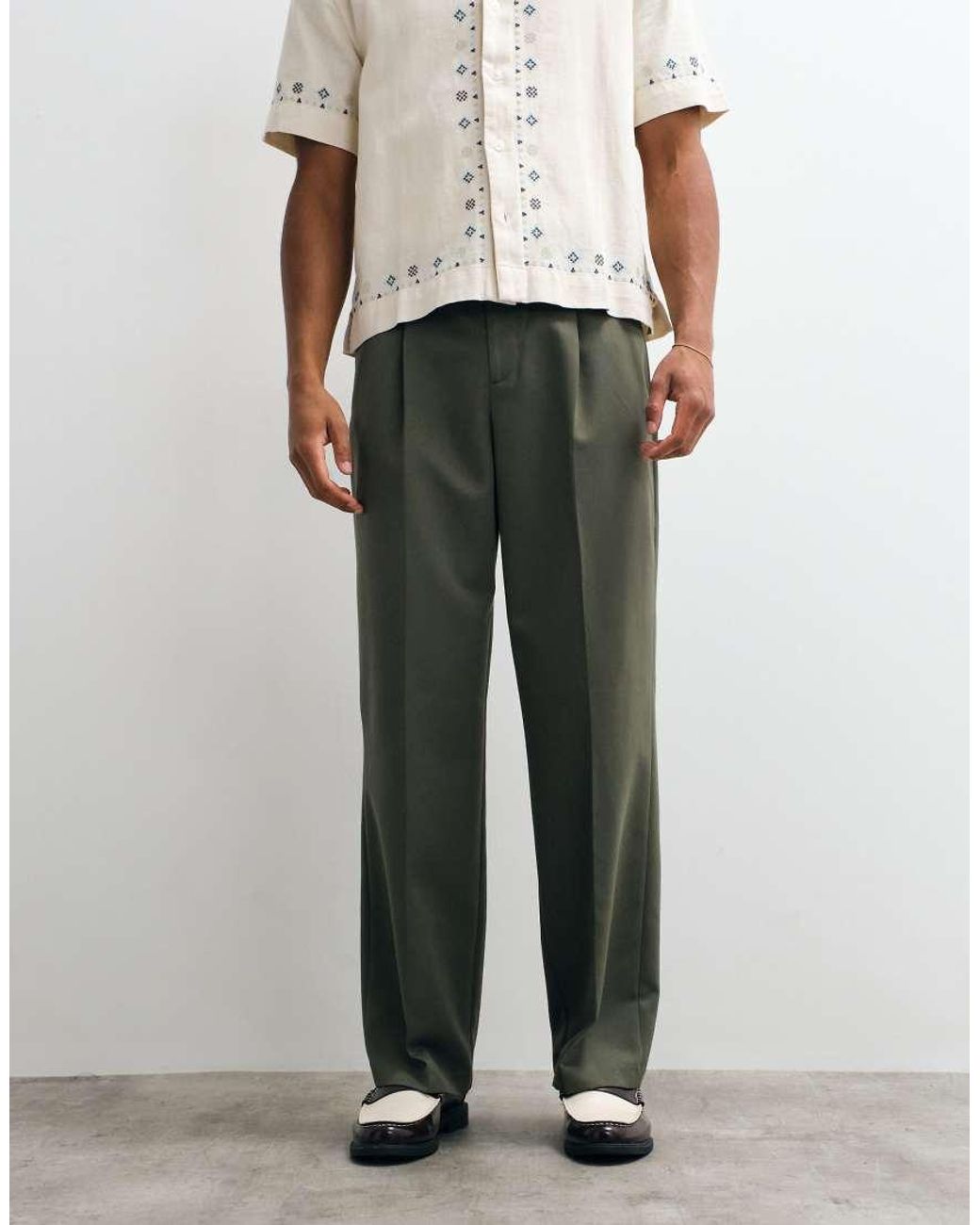 ASOS Green Tailored Pleated Wide Leg Pants for men