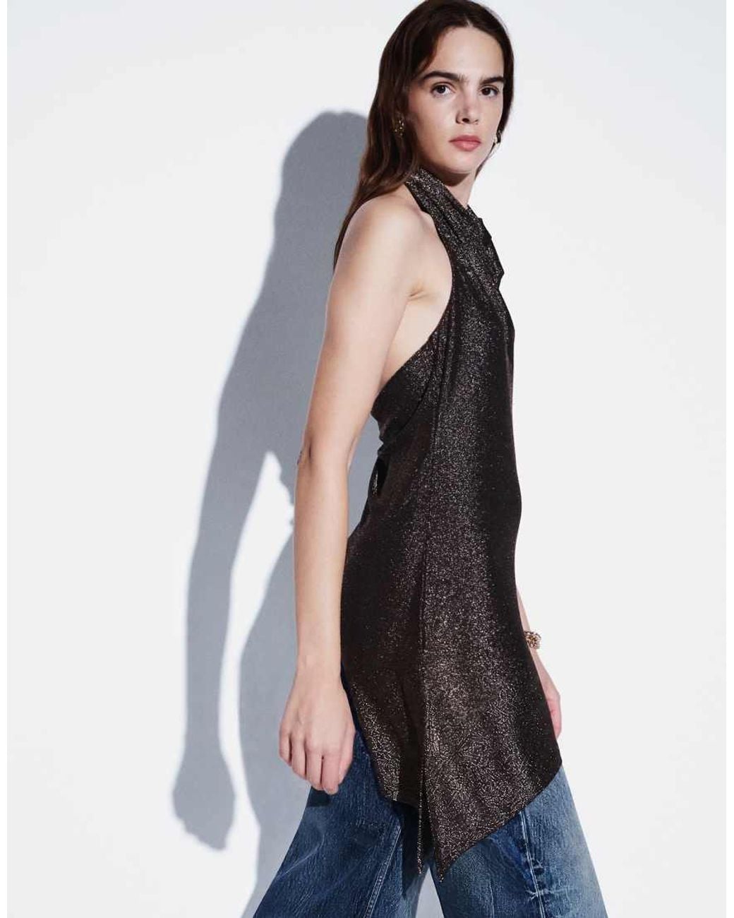ONLY Blue Longline Asymmetric Halterneck Top