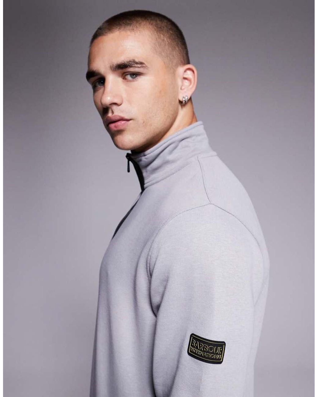 Barbour Gray Outline Funnel Neck Sweat for men