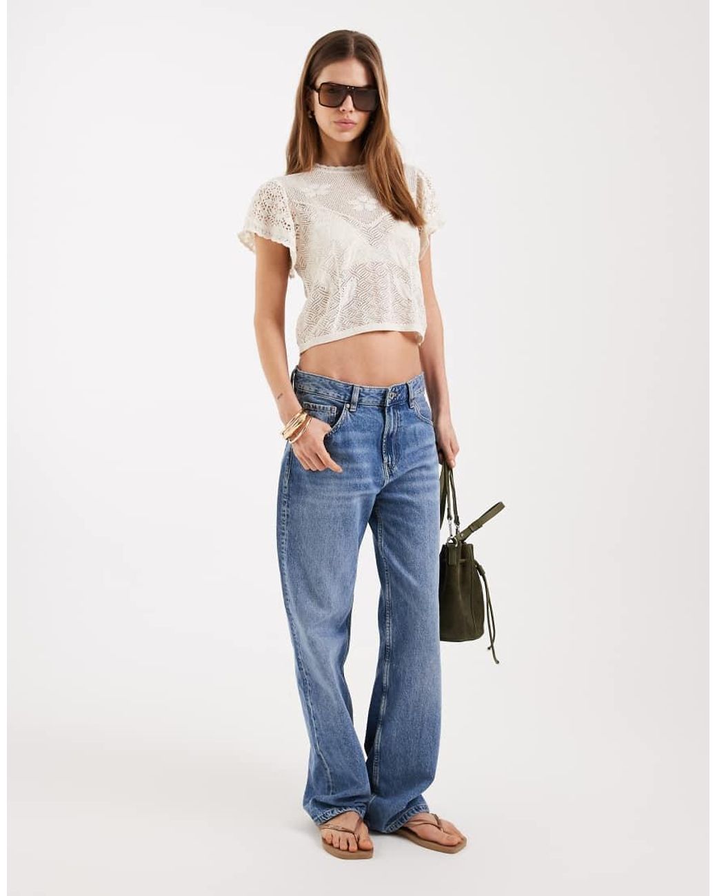 ONLY White Cropped Floral Crochet Top