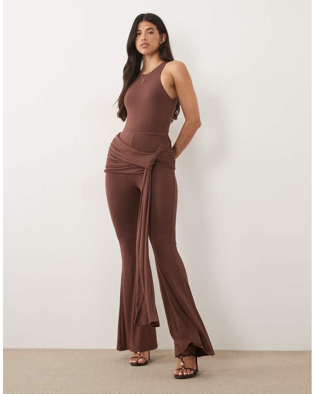 Wanderdoll Brown Bella Sculpting Second Skin Racer Neck Bodysuit Co-Ord