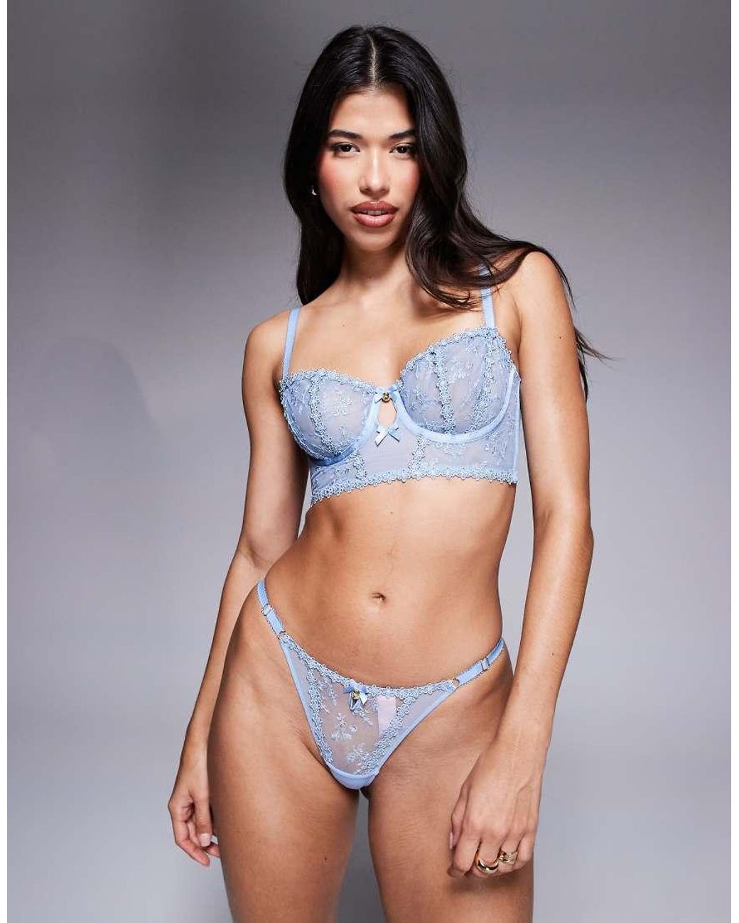 Boux Avenue Blue Beau Longline Bra With All Over Embroidery