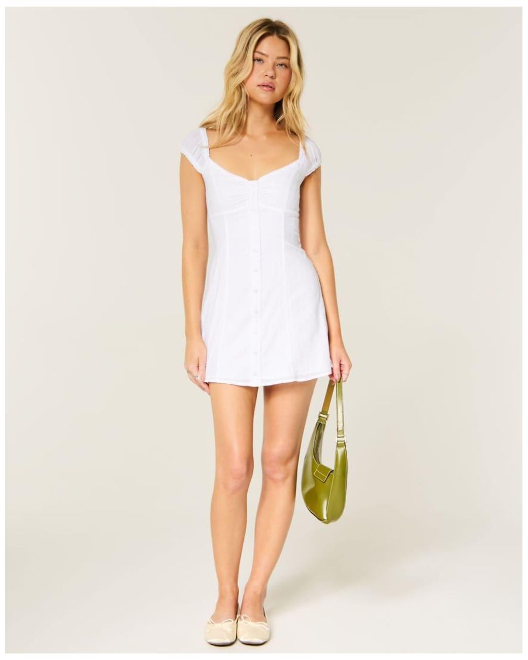 Hollister White Tall Cap Sleeve Button Mini Dress
