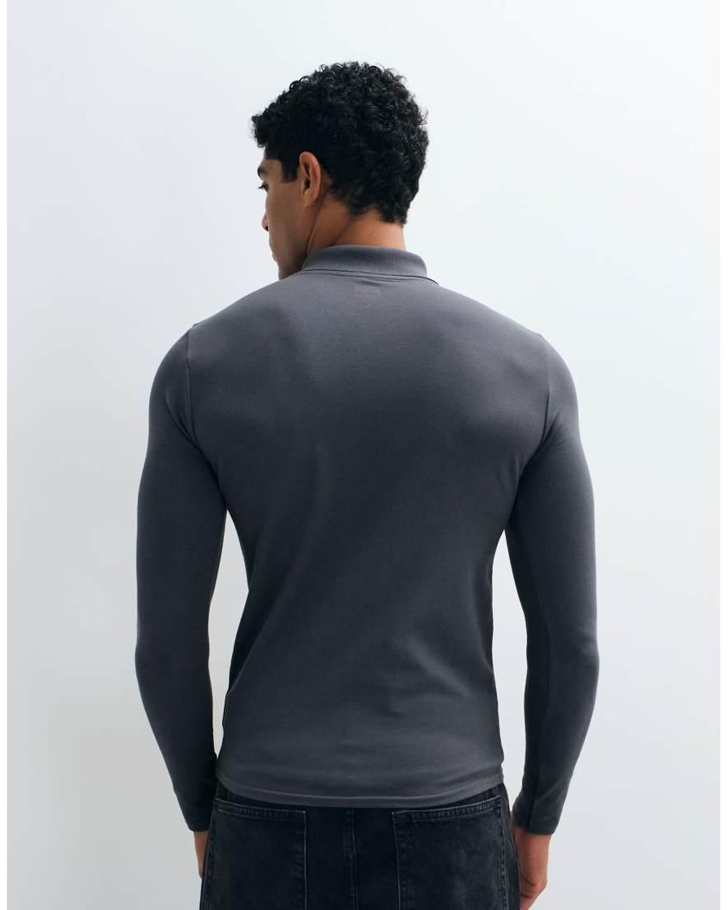ASOS Blue Essentials Long Sleeve Muscle Fit Polo for men